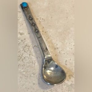 RARE ANTIQUE STERLING NAVAJO BABY TURQUOISE SPOON
